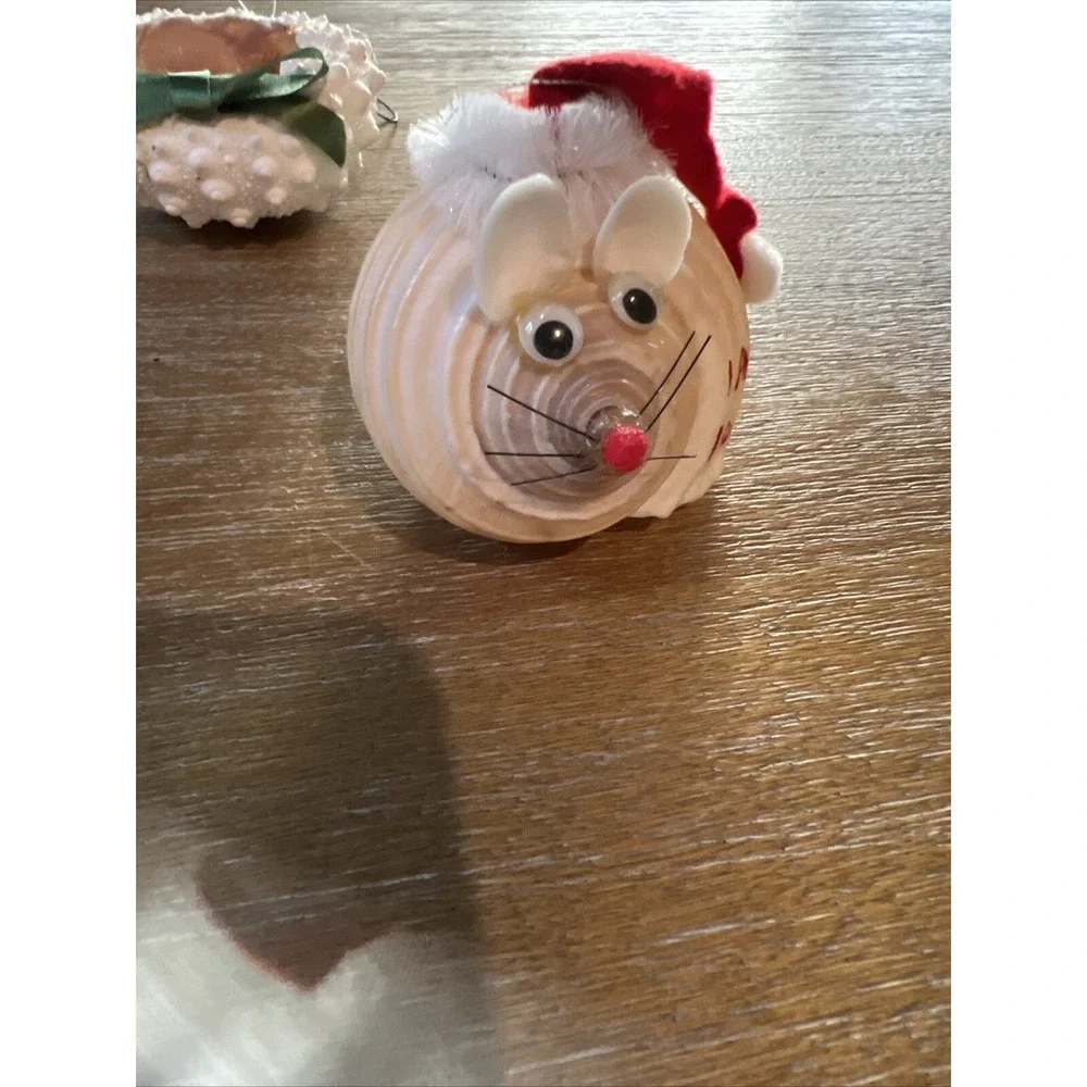 Lot Of 2 Vintage Real Sea Shell Mouse Christmas Ornament Handmade
